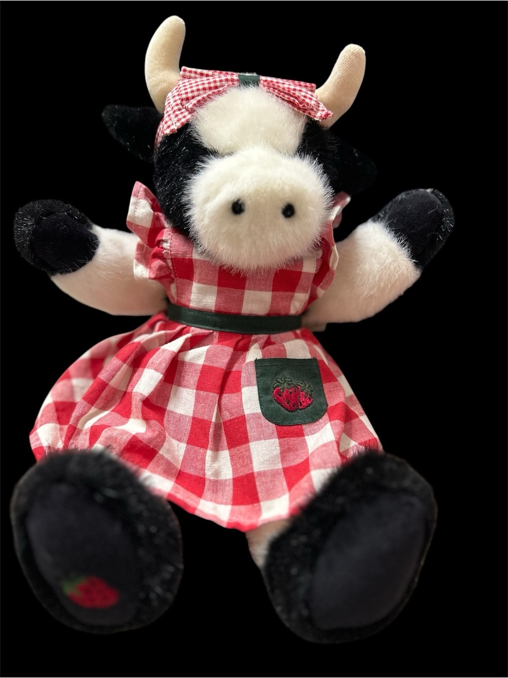 Boyds Bears Plush Cow in Red and White Gingham Dress